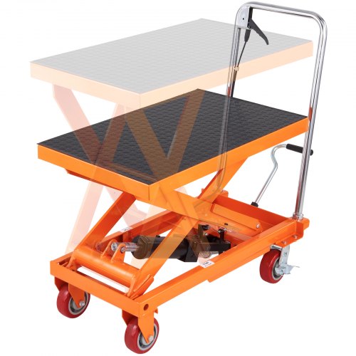 Hydraulic Lift Table Cart, 1100lbs Capacity 35.4" Lifting Height, Manual Single Scissor Lift Table with 4 Wheels and Non-slip Pad, Hydraulic Scissor Cart for Material Handling and Transportation