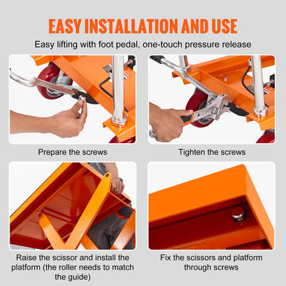 Hydraulic Lift Table Cart, 1100lbs Capacity 35.4" Lifting Height, Manual Single Scissor Lift Table with 4 Wheels and Non-slip Pad, Hydraulic Scissor Cart for Material Handling and Transportation