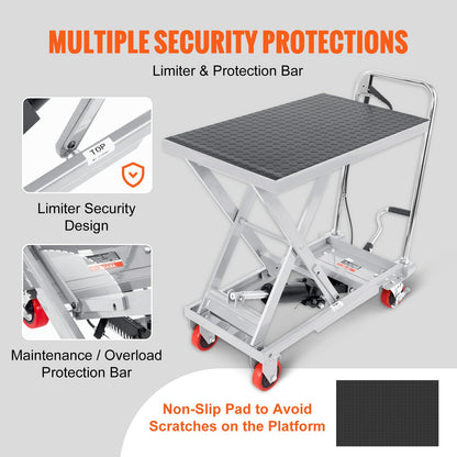 Hydraulic Lift Table Cart, 500lbs Capacity 28.5" Lifting Height, Manual Single Scissor Lift Table with 4 Wheels and Non-slip Pad, Hydraulic Scissor Cart for Material Handling, Gray