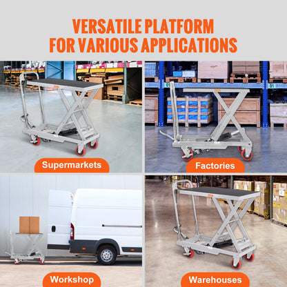 Hydraulic Lift Table Cart, 500lbs Capacity 28.5" Lifting Height, Manual Single Scissor Lift Table with 4 Wheels and Non-slip Pad, Hydraulic Scissor Cart for Material Handling, Gray