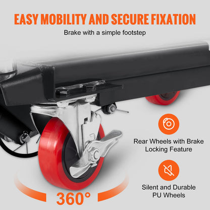 Hydraulic Lift Table Cart, 500lbs Capacity 28.5" Lifting Height, Manual Single Scissor Lift Table with 4 Wheels and Non-slip Pad, Hydraulic Scissor Cart for Material Handling, Black