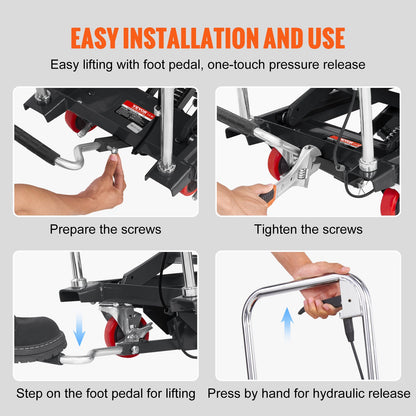 Hydraulic Lift Table Cart, 500lbs Capacity 28.5" Lifting Height, Manual Single Scissor Lift Table with 4 Wheels and Non-slip Pad, Hydraulic Scissor Cart for Material Handling, Black
