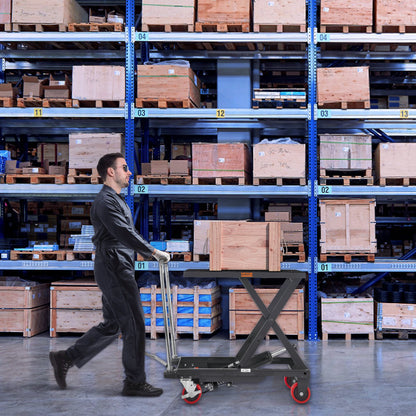Hydraulic Lift Table Cart, 500lbs Capacity 28.5" Lifting Height, Manual Single Scissor Lift Table with 4 Wheels and Non-slip Pad, Hydraulic Scissor Cart for Material Handling, Black