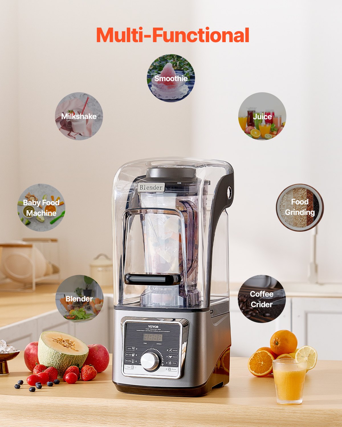 Blender for Smoothies, 135 oz 1400W, Professional Blender with Powerful Motor, Multi-Functional Food Processing Blender with Noise Cover for Smoothie/Milkshake/Juice, Fits for Kitchen