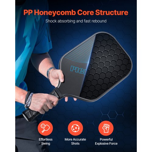 Pro Kolfiber Pickleball Paddle Honeycomb Core Racket för Vuxna Blå