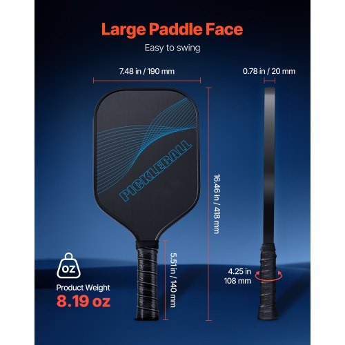Pro Kolfiber Pickleball Paddle Honeycomb Core Racket för Vuxna Blå