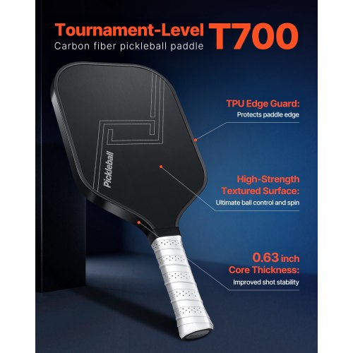 Pro Kolfiber Pickleball Paddle Honeycomb Core Racket för Vuxna Svart
