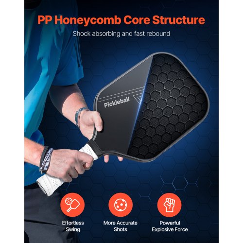 Pro Kolfiber Pickleball Paddle Honeycomb Core Racket för Vuxna Svart