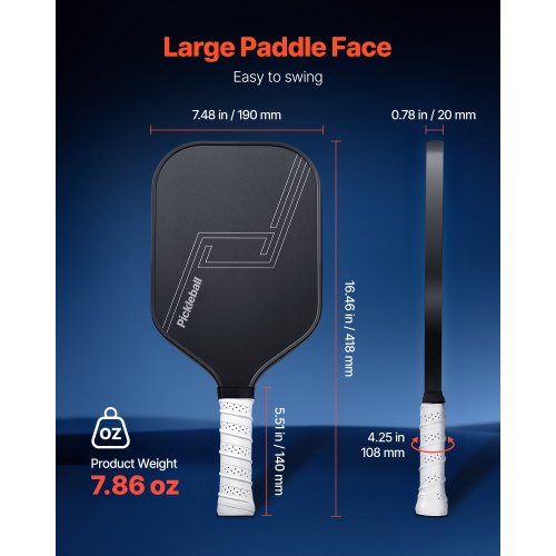 Pro Kolfiber Pickleball Paddle Honeycomb Core Racket för Vuxna Svart