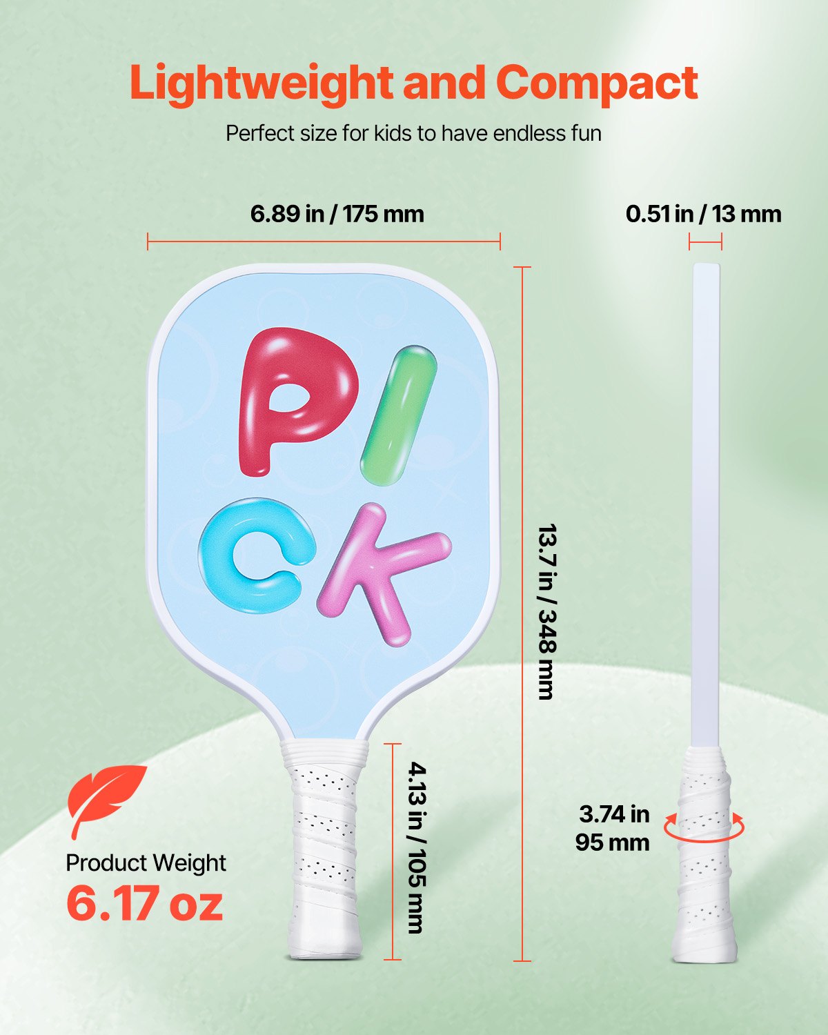 Kids Pickleball Paddle, Lightweight Youth Pickleball Paddle with Small Grip and Cute Pattern, Fiberglass Pickle Ball Racket & Honeycomb Core, Child Size for Kids, Youth, Boys & Girls