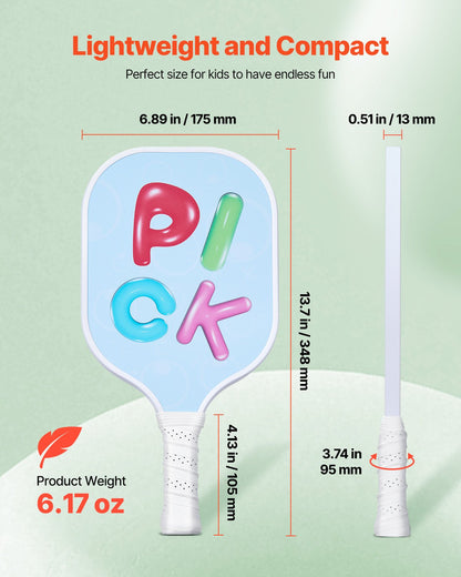 Kids Pickleball Paddle, Lightweight Youth Pickleball Paddle with Small Grip and Cute Pattern, Fiberglass Pickle Ball Racket & Honeycomb Core, Child Size for Kids, Youth, Boys & Girls