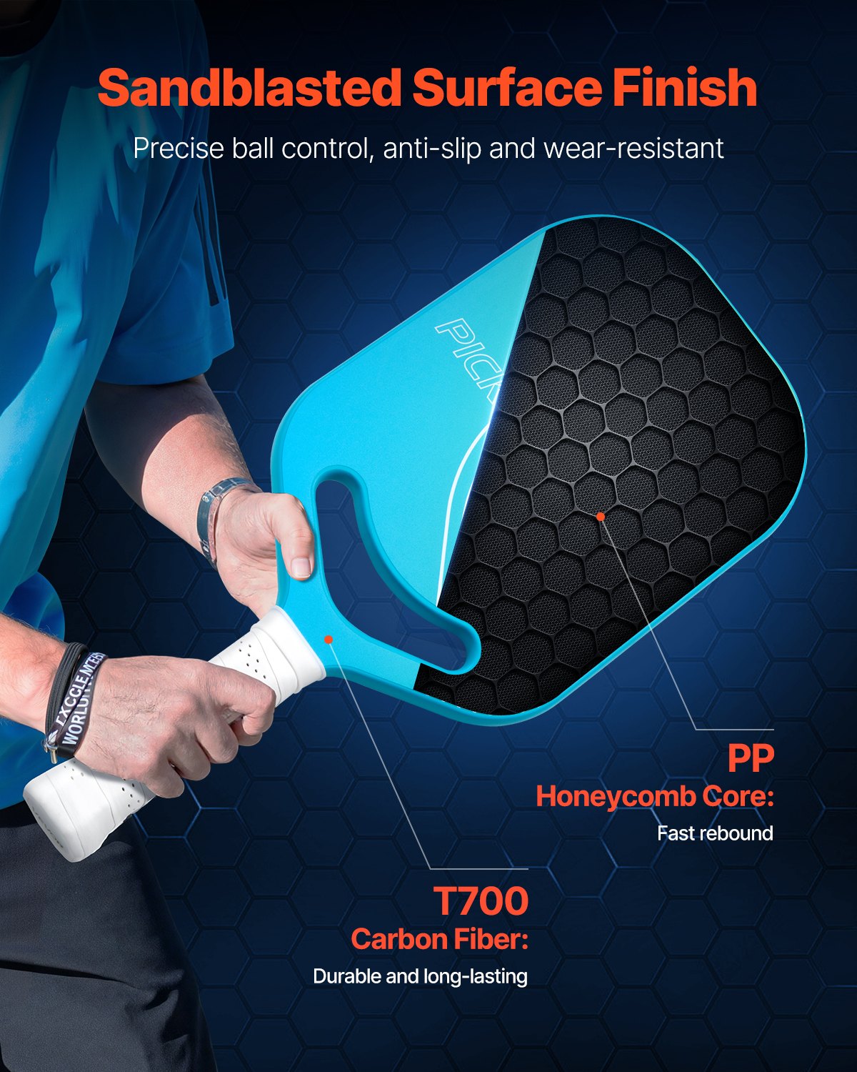 Pickleball Paddle with Aero Throat, T700 Carbon Fiber Surface & Honeycomb Core, Professional Pickleball Paddle with Increased Power & Control & Spin, Pickle Ball Racket for Adults, Men & Women