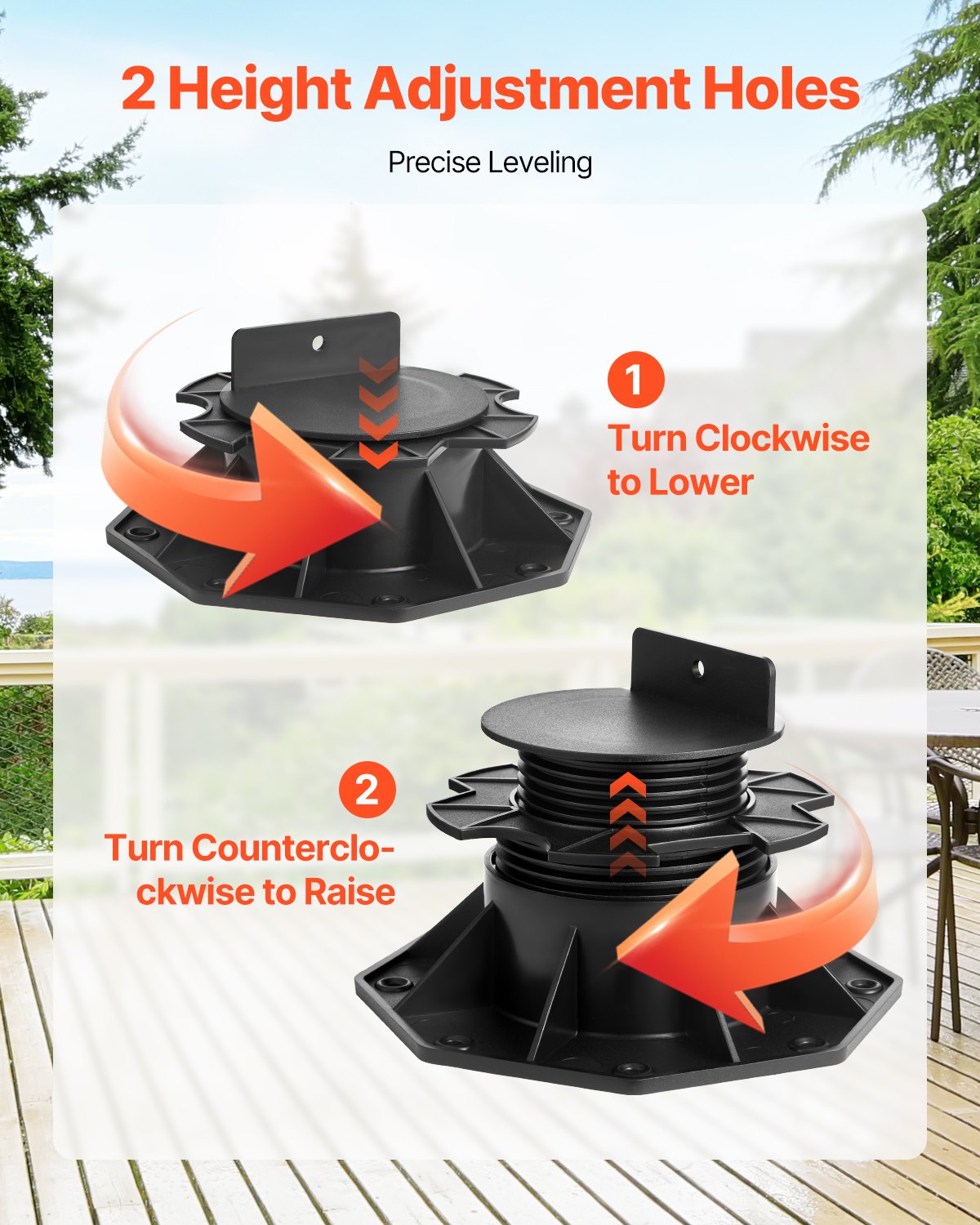 Deck Blocks 12 PCS, 2000lbs / 907.18kg Load Capacity Deck Support Plastic Pedestal Paver, Raising 2.36 - 5.31 inch / 60 - 135 mm, Height Adjustable Shed Foundation Base for Wood Concrete Metal