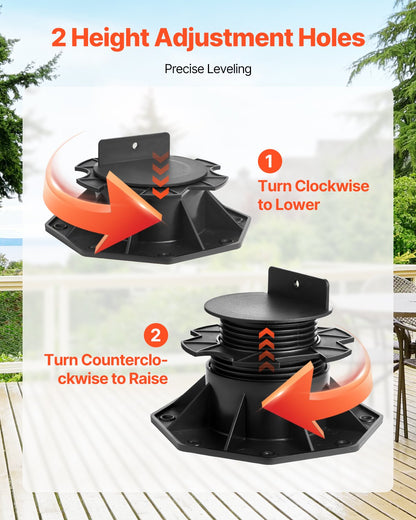 Deck Blocks 12 PCS, 2000lbs / 907.18kg Load Capacity Deck Support Plastic Pedestal Paver, Raising 2.36 - 5.31 inch / 60 - 135 mm, Height Adjustable Shed Foundation Base for Wood Concrete Metal
