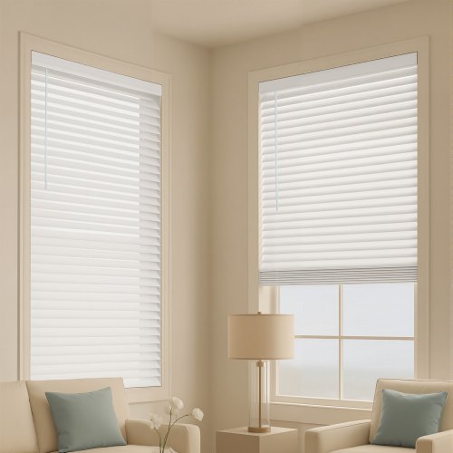 Faux Wood Blinds, 2" Slat, 34.5" W x 60" H, Cordless Window Blinds and Shades with Decorative Board, Easy to Clean and Simple Light Adjustment, for Room Darkening, Home Interior Windows, White