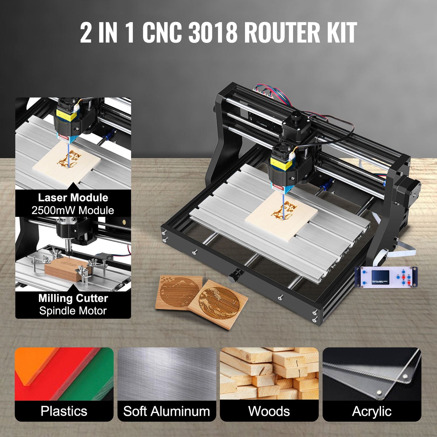 Cnc 3018 Pro 15W Cnc 3018 300×180×45mm Cnc Machine GRBL Control Mini Laser Engraver With Offline Controller 3 Axis Laser Engraving Machine for Carving Milling Plastic Acrylic PVC Wood