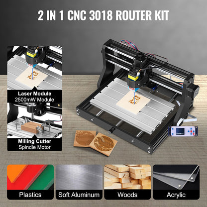 Cnc 3018 Pro 15W Cnc 3018 300×180×45mm Cnc Machine GRBL Control Mini Laser Engraver With Offline Controller 3 Axis Laser Engraving Machine for Carving Milling Plastic Acrylic PVC Wood