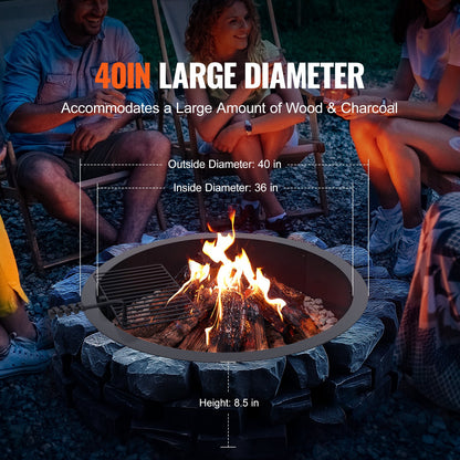 Fire Pit Ring with BBQ Fire Ring 40 Inch Outer Steel DIY Campfire Firepit