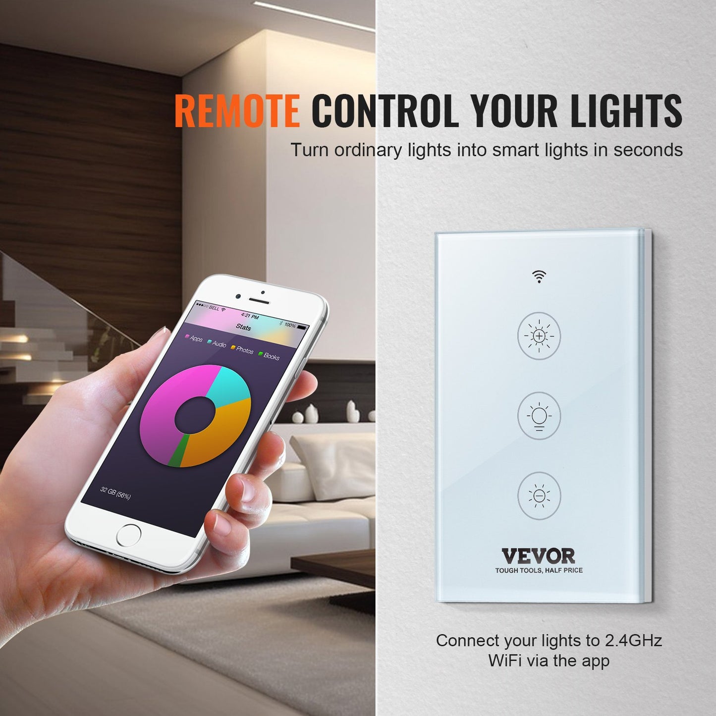 WiFi Smart Light Dimmer Switch, 100-250V AC Wi-Fi 2.4GHz, 15% to 85% Stepless Dimming LED Dimmable Smart Switch with Touch Panel, App Remote Control Voice Compatible with Alexa Google Home