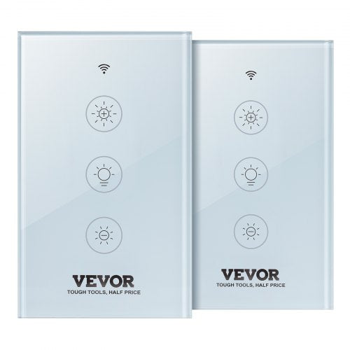 2PCS WiFi Smart Light Dimmer Switch, 100-250V AC Wi-Fi 2.4GHz, 15% to 85% Stepless Dimming LED Dimmable Smart Switch with Touch Panel, App Remote Control Voice Compatible with Alexa Google Home