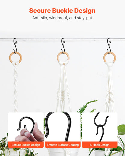 S Hooks 36 Pack, 39.68 LBS Capacity for Bars up to 0.85 Inch, S Shaped Hooks with Safety Buckle, Heavy Duty Metal Hangers for Plants, Jeans, Clothes in Garden, Closet, Kitchen, Bedroom, Black