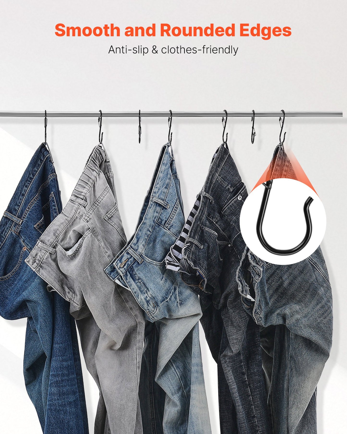 S Hooks 36 Pack, 39.68 LBS Capacity for Bars up to 0.85 Inch, S Shaped Hooks with Safety Buckle, Heavy Duty Metal Hangers for Plants, Jeans, Clothes in Garden, Closet, Kitchen, Bedroom, Black