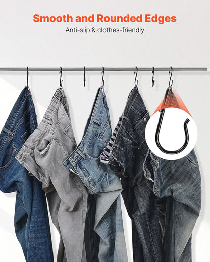 S Hooks 36 Pack, 39.68 LBS Capacity for Bars up to 0.85 Inch, S Shaped Hooks with Safety Buckle, Heavy Duty Metal Hangers for Plants, Jeans, Clothes in Garden, Closet, Kitchen, Bedroom, Black