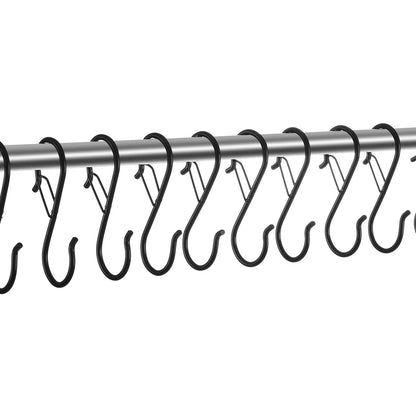 S Hooks 36 Pack, 39.68 LBS Capacity for Bars up to 0.85 Inch, S Shaped Hooks with Safety Buckle, Heavy Duty Metal Hangers for Plants, Jeans, Clothes in Garden, Closet, Kitchen, Bedroom, Black