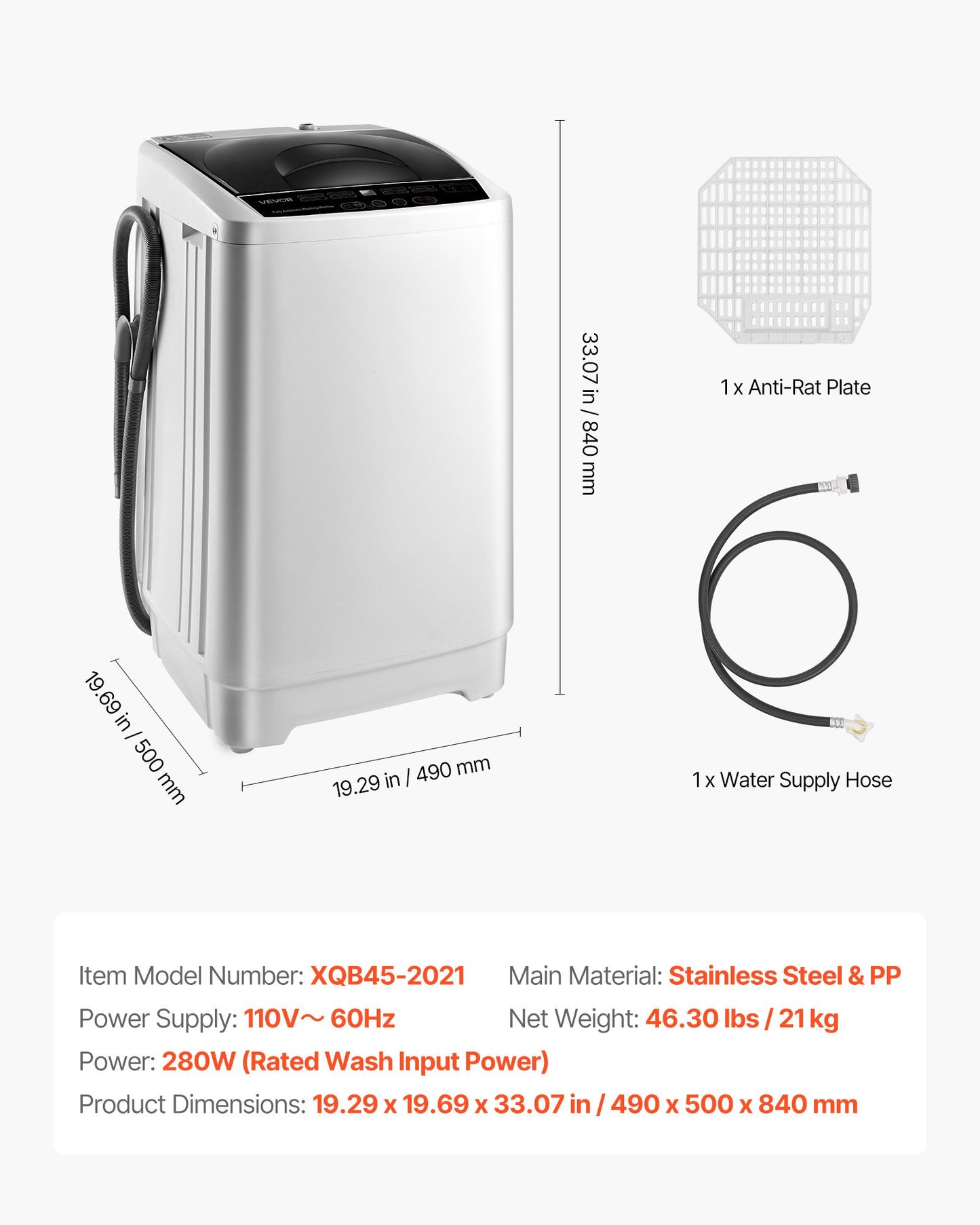 Portable Washing Machine, Portable Washer 1.3 cu.ft with LED Display, Stainless Steel Drum, 8 Wash Programs & 6 Adjustable Water Levels, Portable Washer Machine for Apartments, RVs, and Dorms
