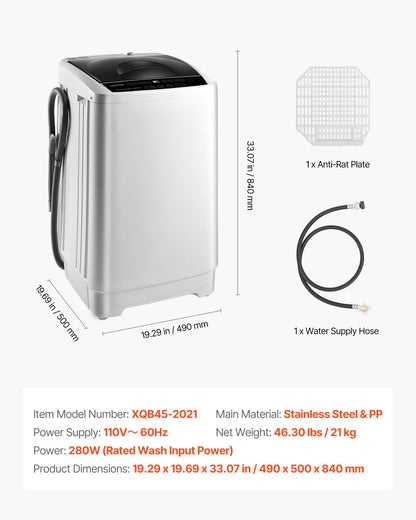 Portable Washing Machine, Portable Washer 1.3 cu.ft with LED Display, Stainless Steel Drum, 8 Wash Programs & 6 Adjustable Water Levels, Portable Washer Machine for Apartments, RVs, and Dorms