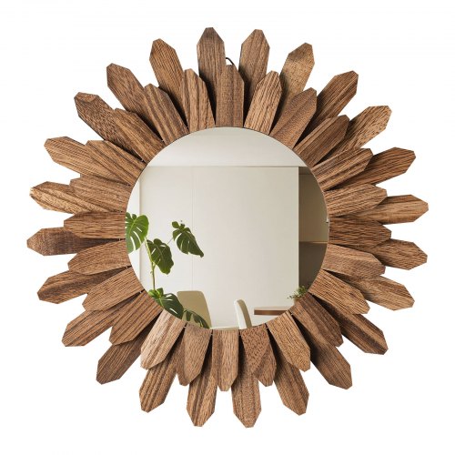 Wall Mirror Decorative, 12-inch Rustic Wood Wall Decor Mirror, Boho Sunburst Aesthetic Mirrors for Bedroom Living Room Bathroom Entryway - Warming Gifts for New Home (Carbonized Black)