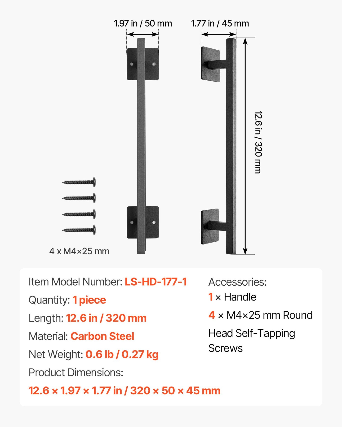 Barn Door Handle, 12.6 in Rustic Fence Gate Handle, Rust-Resistant Coating, Heavy Duty Carbon Steel Outdoor Gate Handles, Easy to Install, Metal Sliding Door Pulls for Garage Shed Closet Pantry