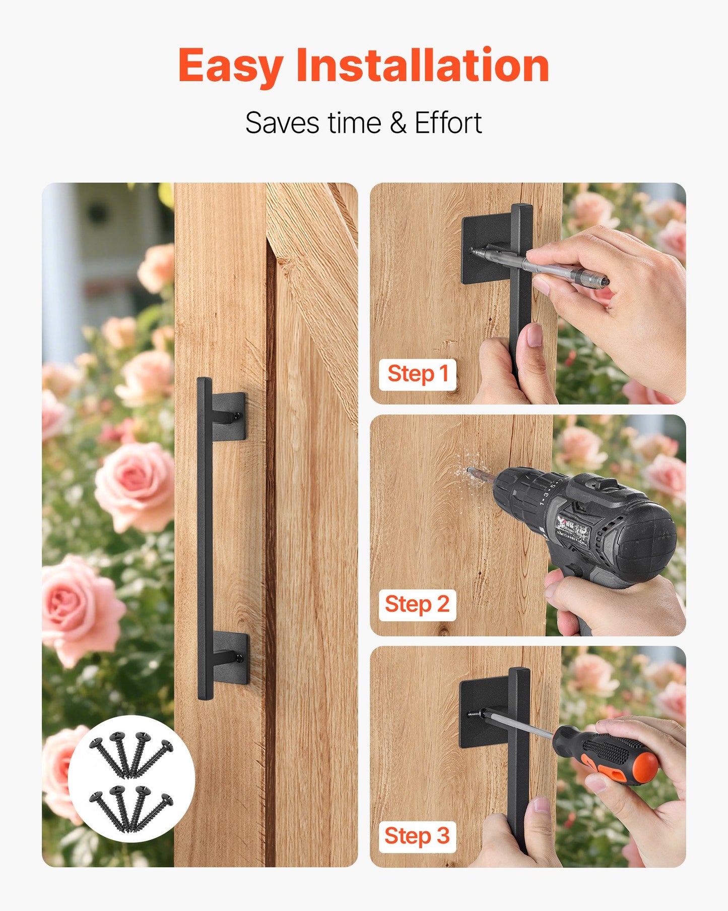 Barn Door Handle, 2Pcs 12.6 in Rustic Fence Gate Handle, Rust-Resistant Coating, Heavy Duty Carbon Steel Outdoor Gate Handles, Easy to Install, Metal Sliding Door Pulls for Garage Shed Pantry