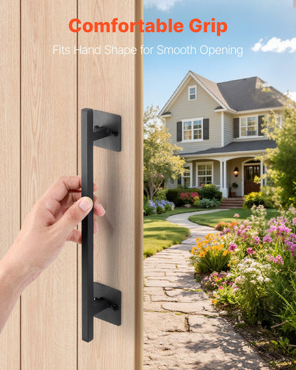 Barn Door Handle, 2Pcs 12.6 in Rustic Fence Gate Handle, Rust-Resistant Coating, Heavy Duty Carbon Steel Outdoor Gate Handles, Easy to Install, Metal Sliding Door Pulls for Garage Shed Pantry