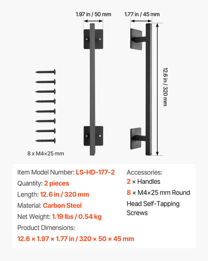Barn Door Handle, 2Pcs 12.6 in Rustic Fence Gate Handle, Rust-Resistant Coating, Heavy Duty Carbon Steel Outdoor Gate Handles, Easy to Install, Metal Sliding Door Pulls for Garage Shed Pantry