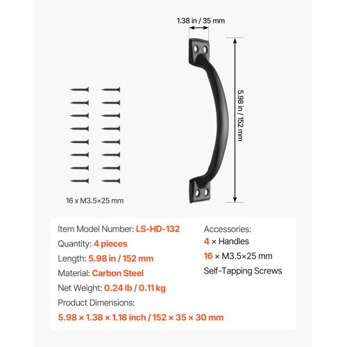 4 pcs. Barn Door Handles, 6.5 Inch, Rustic, Heavy Duty Garden Gates, Shed Handles | EU