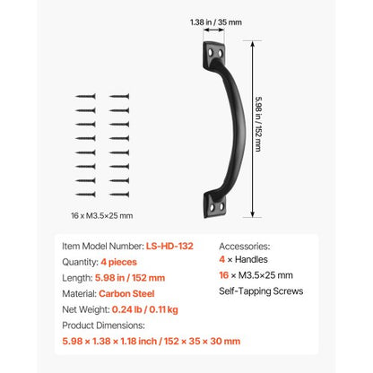 4 pcs. Barn Door Handles, 6.5 Inch, Rustic, Heavy Duty Garden Gates, Shed Handles | EU