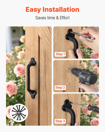 Barn Door Handle, 2Pcs 9 in Rustic Fence Gate Handle, Rust-Resistant Coating, Heavy Duty Carbon Steel Outdoor Gate Handles, Easy to Install, Metal Sliding Door Pulls for Garage Shed Pantry