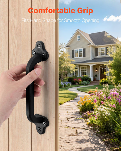 Barn Door Handle, 2Pcs 9 in Rustic Fence Gate Handle, Rust-Resistant Coating, Heavy Duty Carbon Steel Outdoor Gate Handles, Easy to Install, Metal Sliding Door Pulls for Garage Shed Pantry