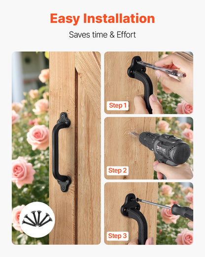 Barn Door Handle, 9 in Rustic Fence Gate Handle, Rust-Resistant Coating, Heavy Duty Carbon Steel Outdoor Gate Handles, Easy to Install, Metal Sliding Door Pulls for Garage Shed Closet Pantry