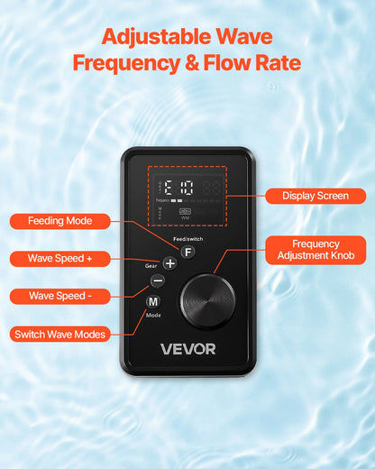 Aquarium Wave Maker, 25W, 2380 GPH Adjustable Cross Flow Pump with Controller, Magnetic DC 24V Aquarium Powerhead, Strong Magnetic Base, 360° Rotating Wavemaker, for Saltwater Marine Freshwater