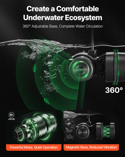 Aquarium Wave Maker, 25W, 2380 GPH Adjustable Cross Flow Pump with Controller, Magnetic DC 24V Aquarium Powerhead, Strong Magnetic Base, 360° Rotating Wavemaker, for Saltwater Marine Freshwater