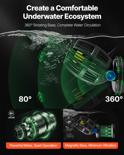 Aquarium Wave Maker, 20W, 2113 GPH Quiet and Strong DC Powerhead, Adjustable Fish Tank Circulation Pump with Controller, Strong Magnetic Base, 360° Rotating Wavemaker, for Freshwater Saltwater