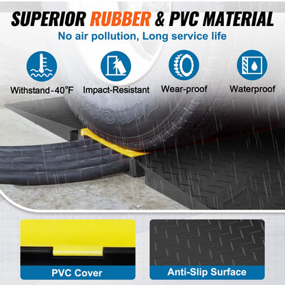 Rubber Cable Guard, 5-Channel, 22000 lbs per Axle Load Capacity, Durable Cord Protection Ramp with Hinged Lid for Driveway, Speed Control, and Accessibility Compliance for Both Indoor & Outdo