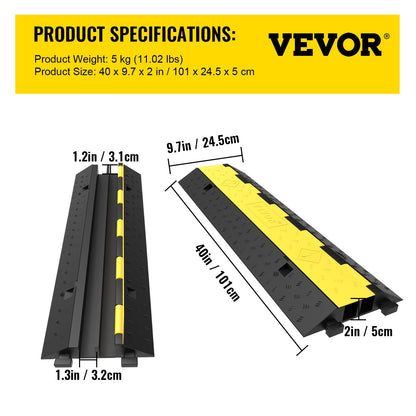 Cable Protector Ramp, 4 Packs 2 Channels Speed Bump Hump, Rubber Modular Speed Bump Rated 11000 LBS Load Capacity, Protective Wire Cord Ramp Driveway Rubber Traffic Speed Bumps Cable Protector