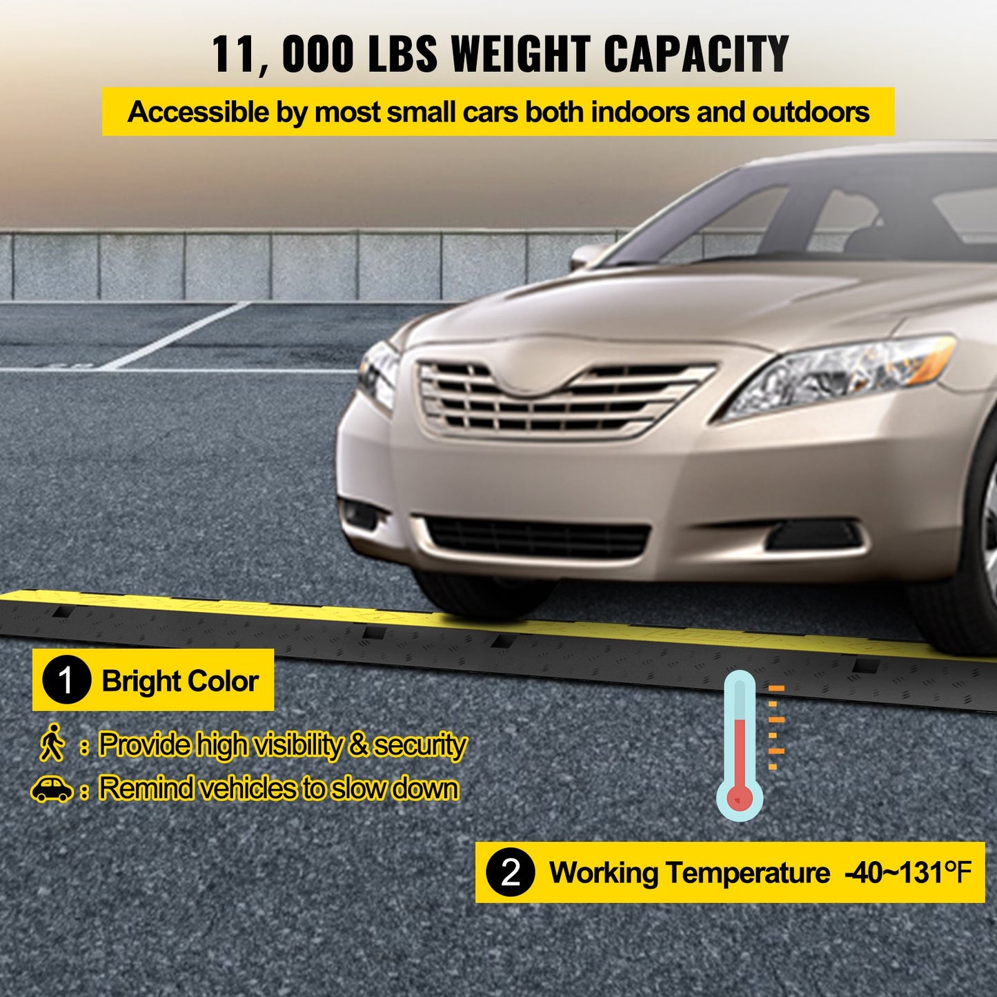 Cable Protector Ramp, 5 Packs 2 Channels Speed Bump Hump, Rubber Modular Speed Bump Rated 11000 LBS Load Capacity, Protective Wire Cord Ramp Driveway Rubber Traffic Speed Bumps Cable Protector