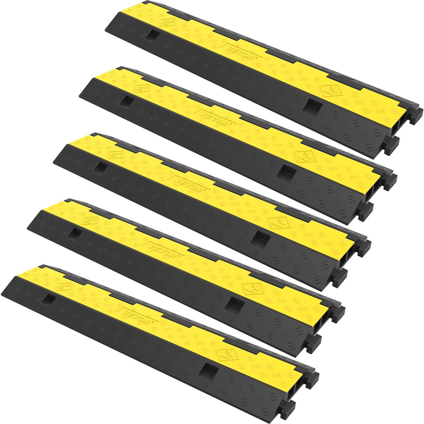 Cable Protection Ramp, 5 Pack 2 Channels Speed Bump, Rubber Modular Speed Barrier Rated 11000 LBS Load Capacity, Protective Wire Cord Ramp Driveway Rubber Traffic Speed Barriers Cable Protection