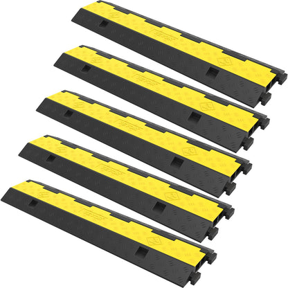 Cable Protection Ramp, 5 Pack 2 Channels Speed Bump, Rubber Modular Speed Barrier Rated 11000 LBS Load Capacity, Protective Wire Cord Ramp Driveway Rubber Traffic Speed Barriers Cable Protection
