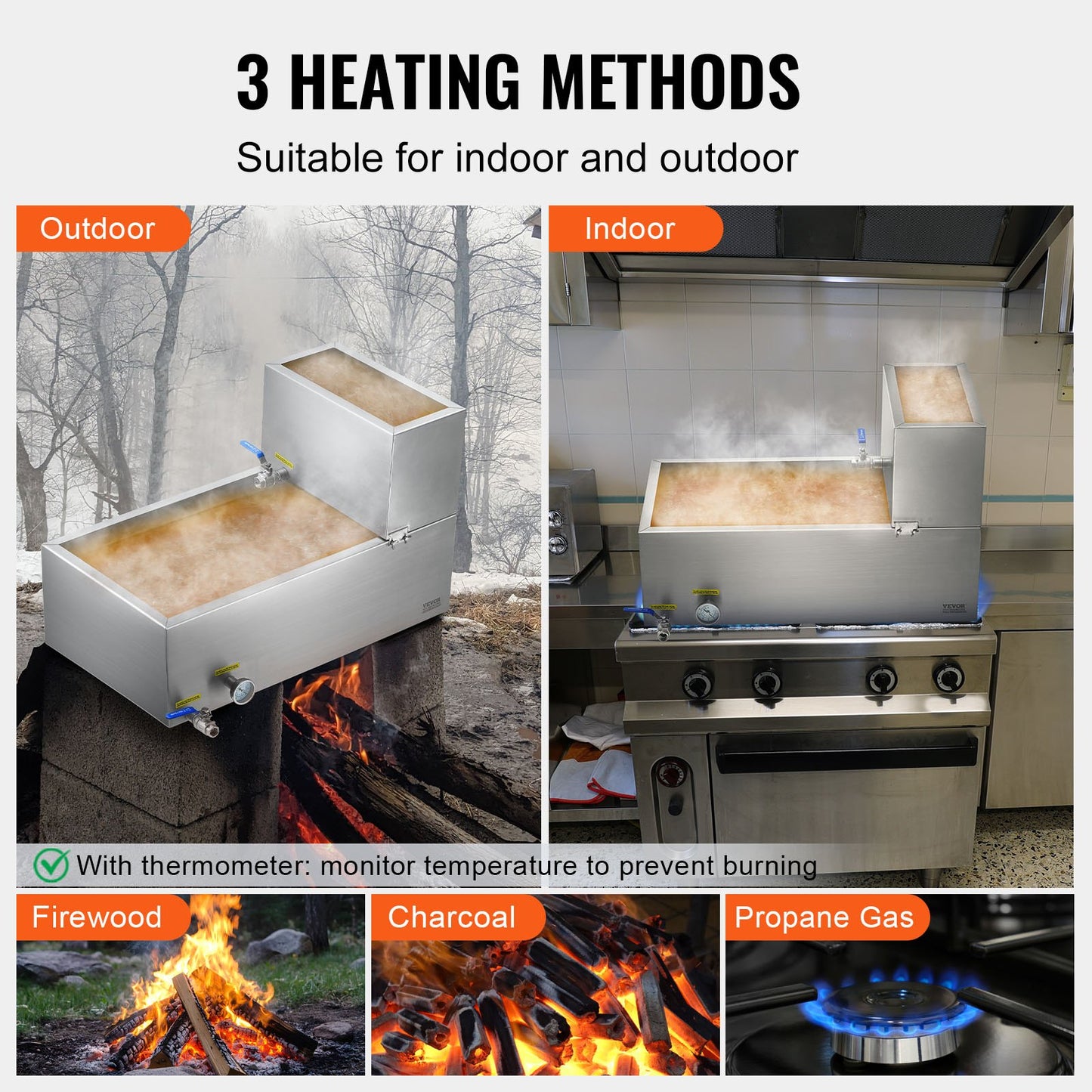 Maple Syrup Evaporator Pan 304 Stainless Steel with Valves and Thermometer