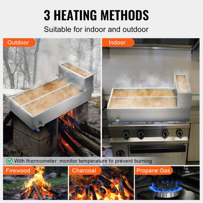 Maple Syrup Evaporator Pan, 47 Gallon, 683 Cups of 8.8oz Maple Syrup, Flat Evaporator Pan with Thermometer, 2 Valves and 3 Heating Methods, 304 Stainless Steel Maple Syrup Pan for Home, Outdoor